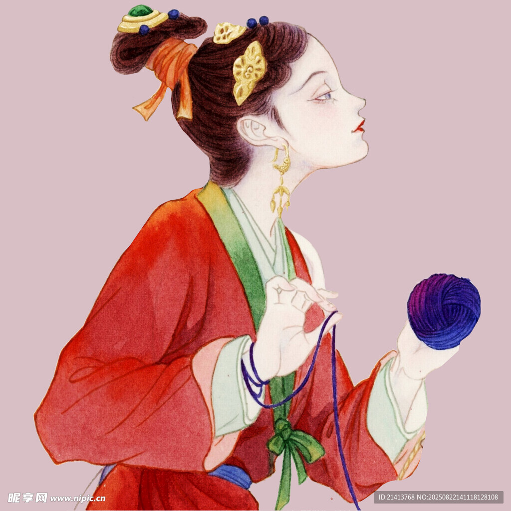 古风女子手持圆球赏玩