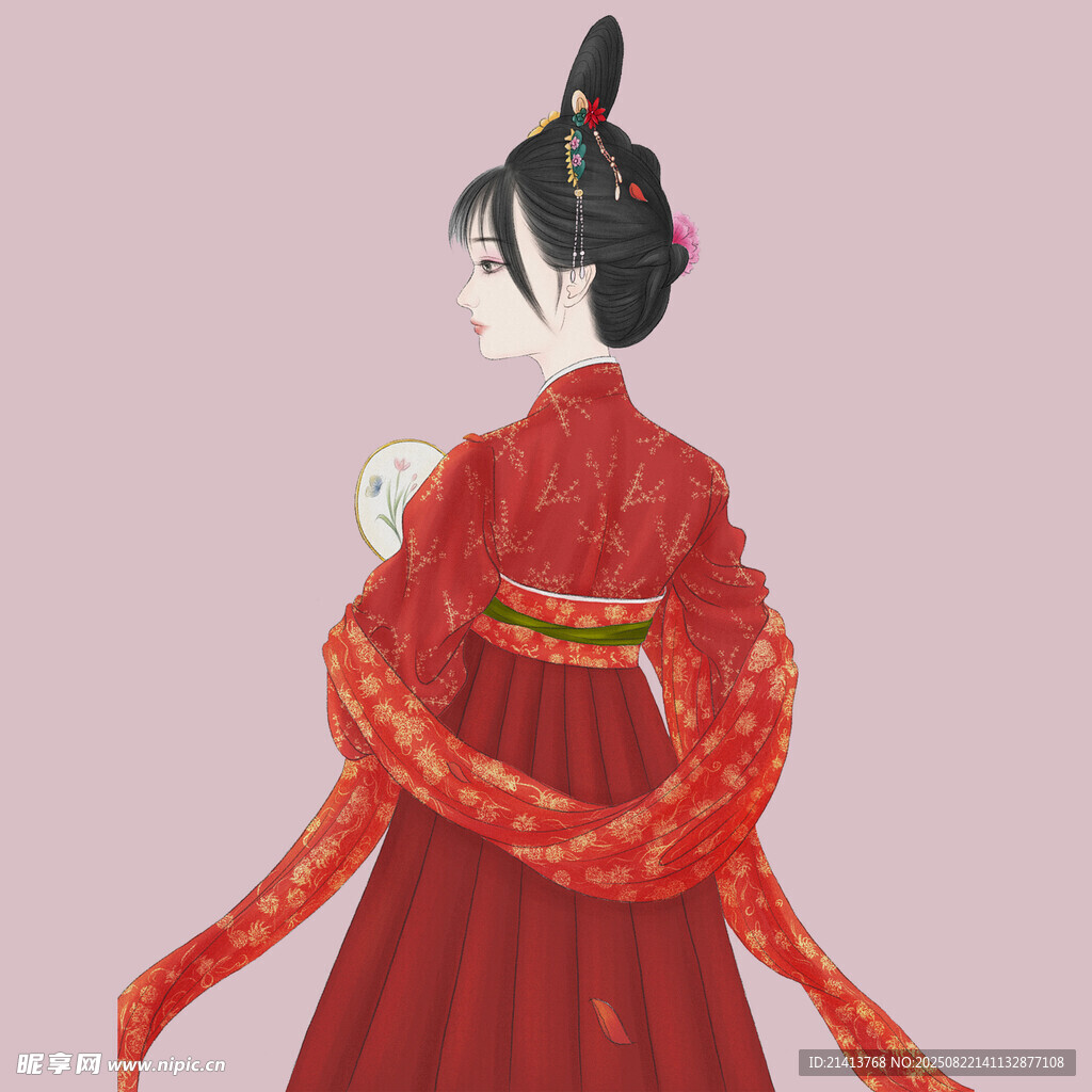 古风红衣女子背影