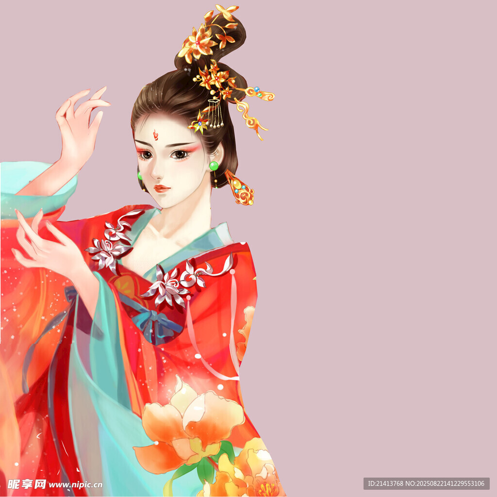 古典红衣女子优雅起舞