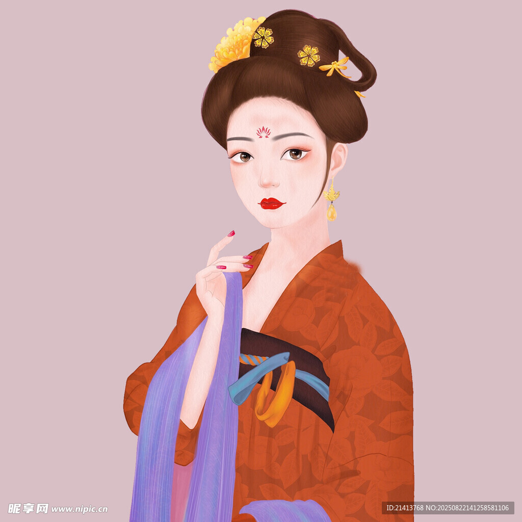 古风唐装女子优雅立姿