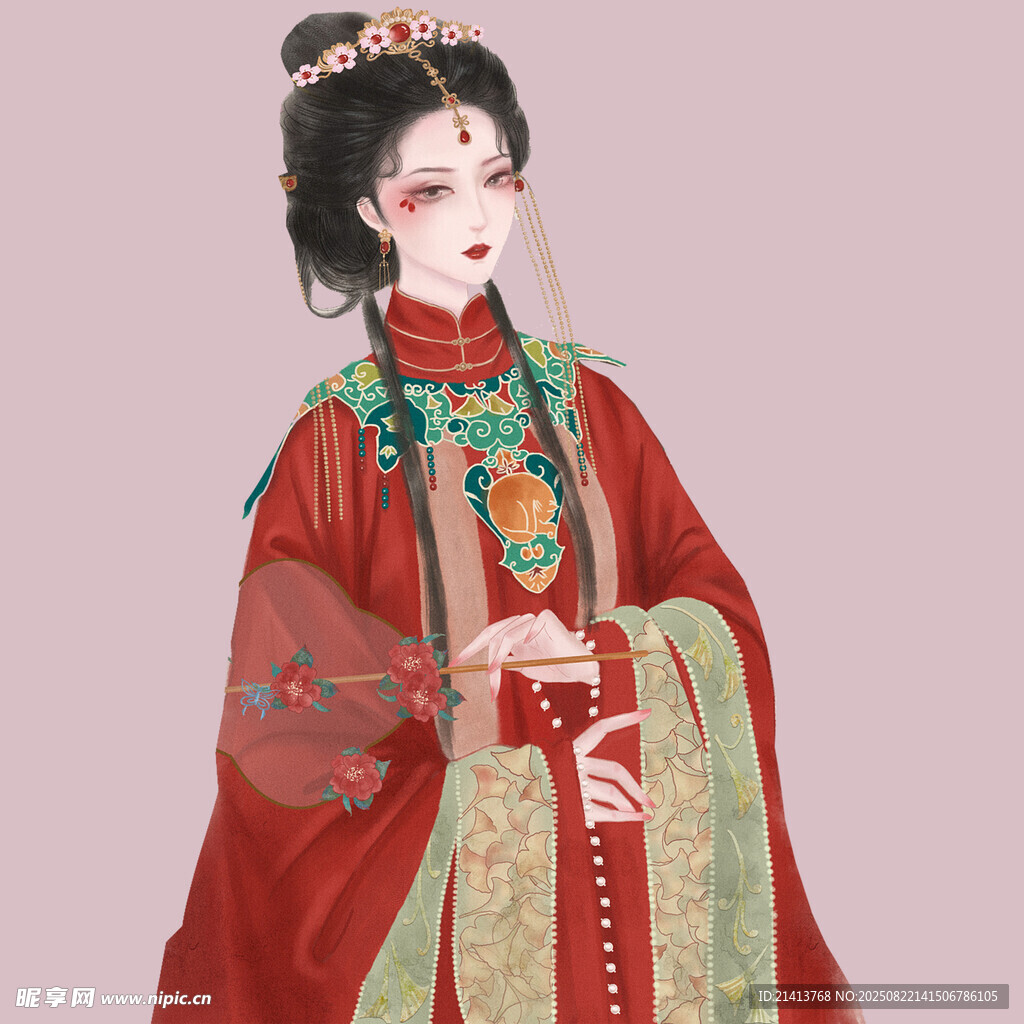 古风红衣女子华丽服饰造型