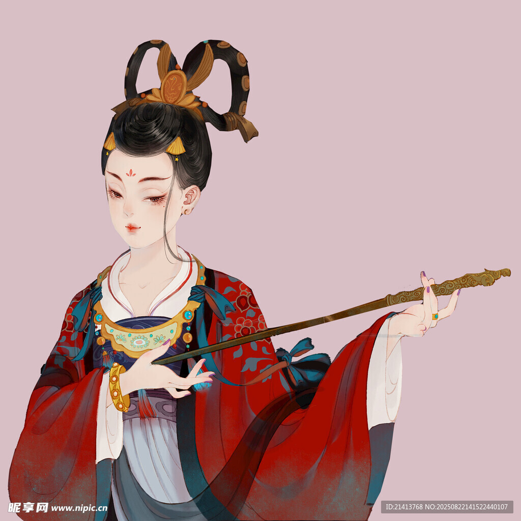 古风女子持杖优雅装扮