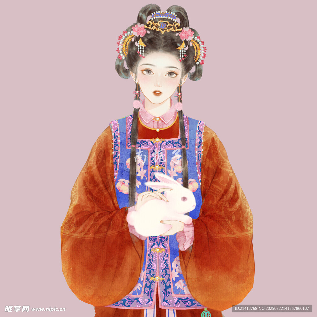 古风女子抱白兔古装形象