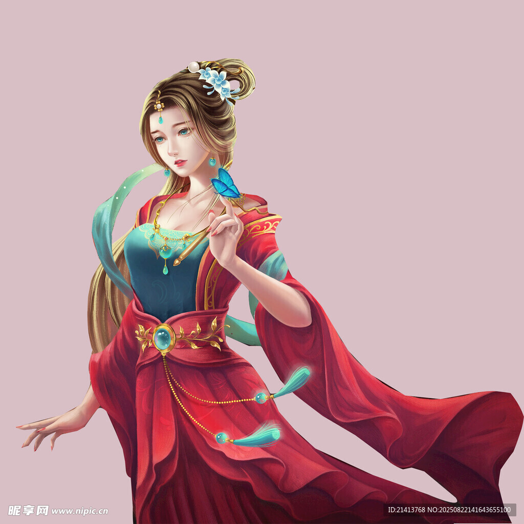 古风红衣飘逸女子形象