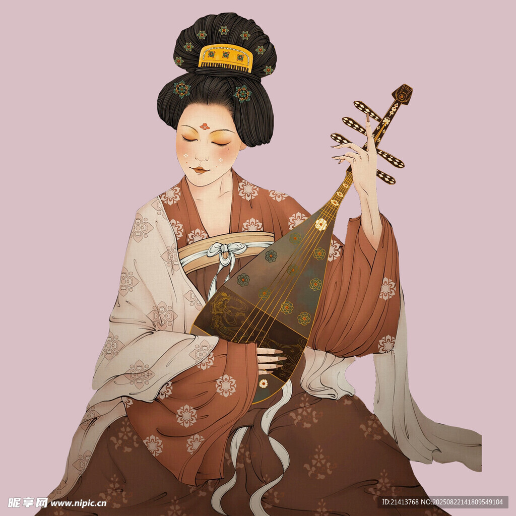 唐代仕女弹奏琵琶图