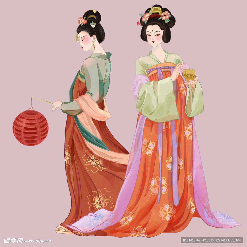 古风唐装仕女持灯图