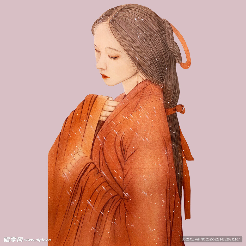 古风红衣女子优雅侧立