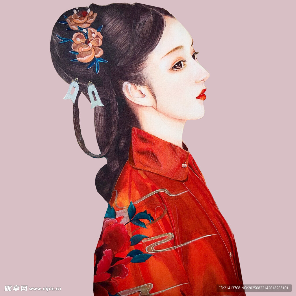 古典红衣女子侧颜写真