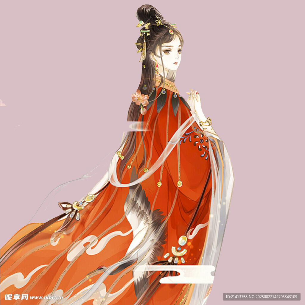 古风红衣女子飘逸美姿