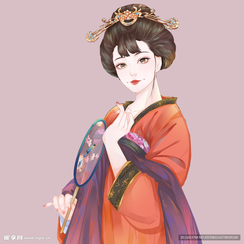 古风汉服女子持扇优雅图