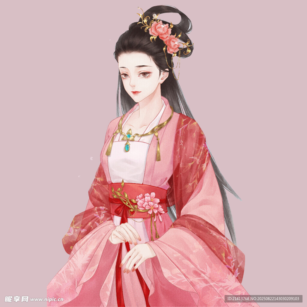 古风佳人着粉色汉服