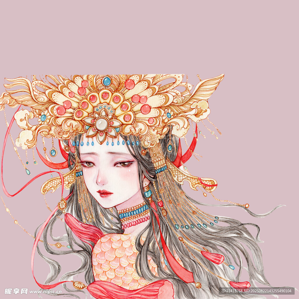 古风女子华丽头饰插画