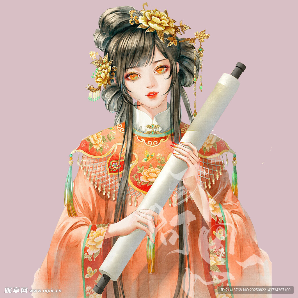 古风戏曲扮相女子持卷轴