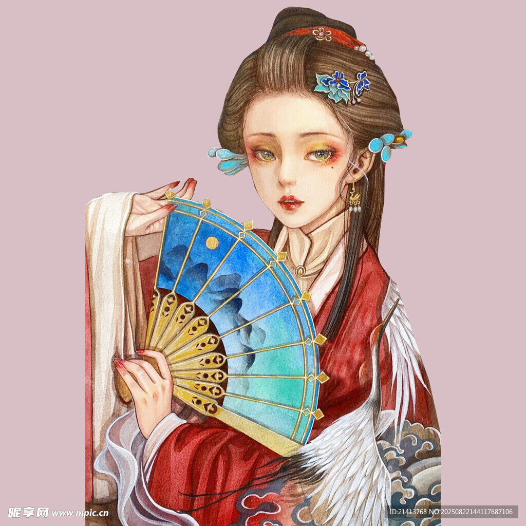 古风女子持扇优雅图