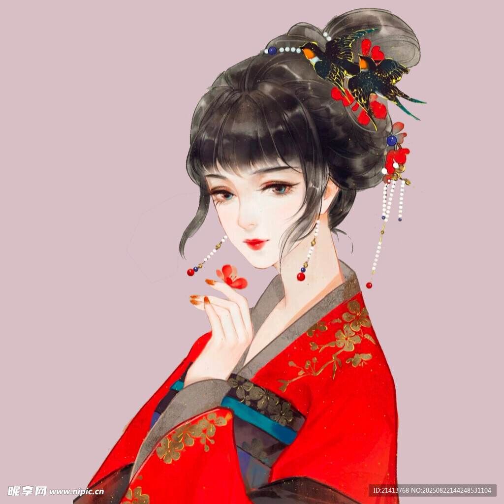 古风红衣女子优雅造型