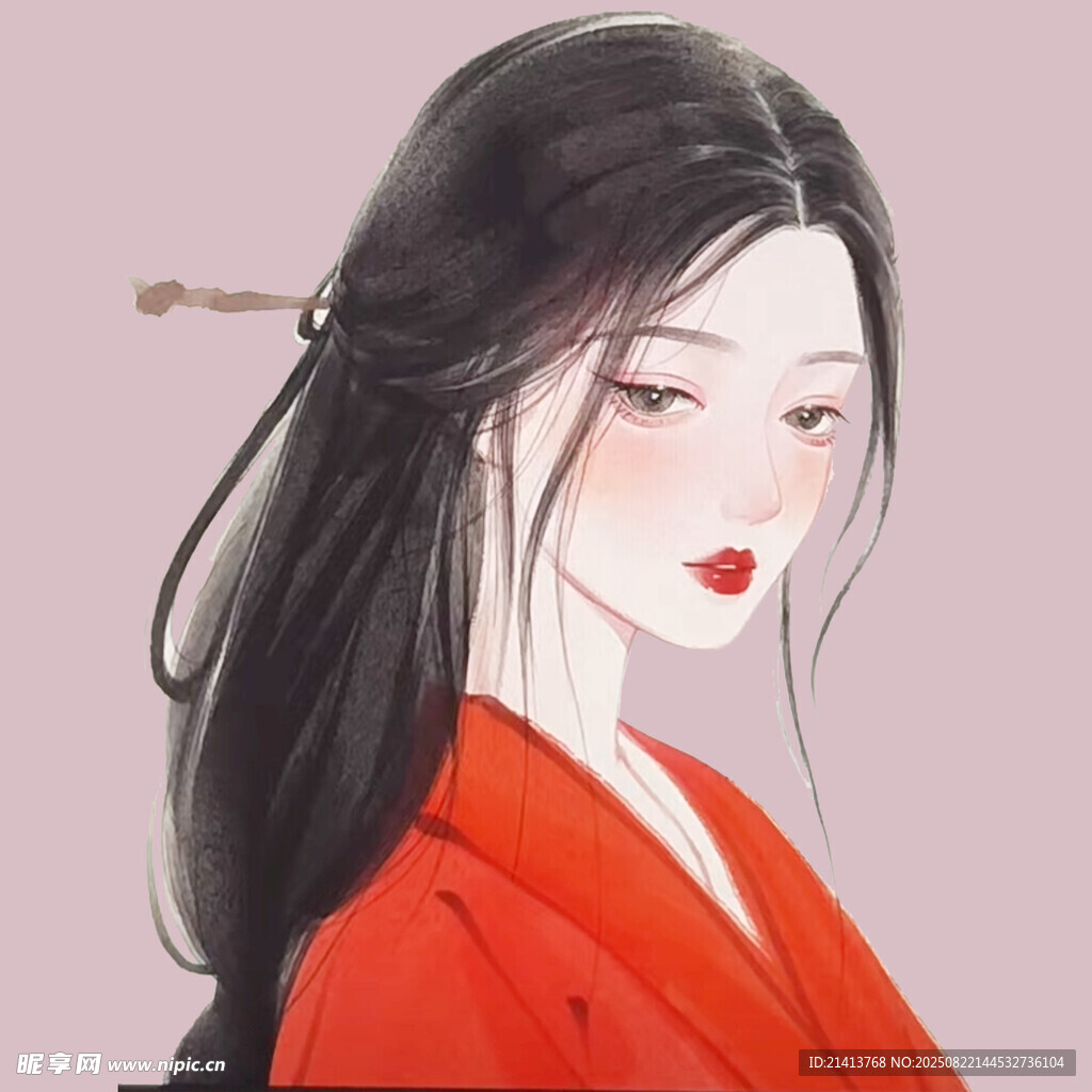 红衣古风女子侧颜