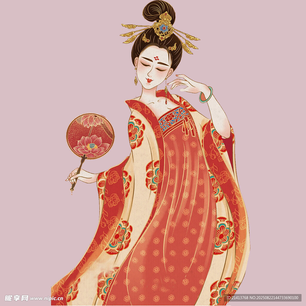唐代仕女持扇优雅形象