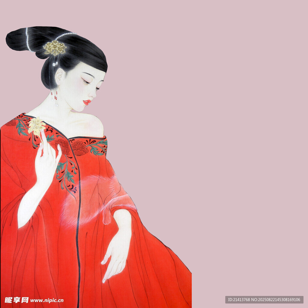 古风红衣女子优雅身姿