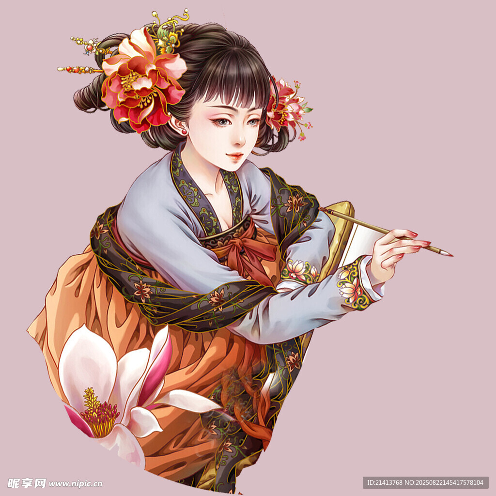古风少女持花优雅姿态