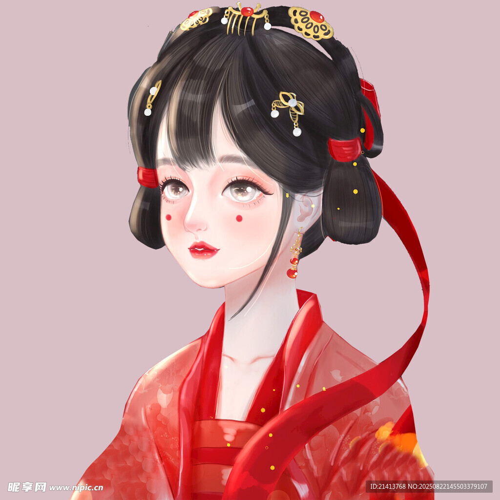 古风红衣少女精致装扮