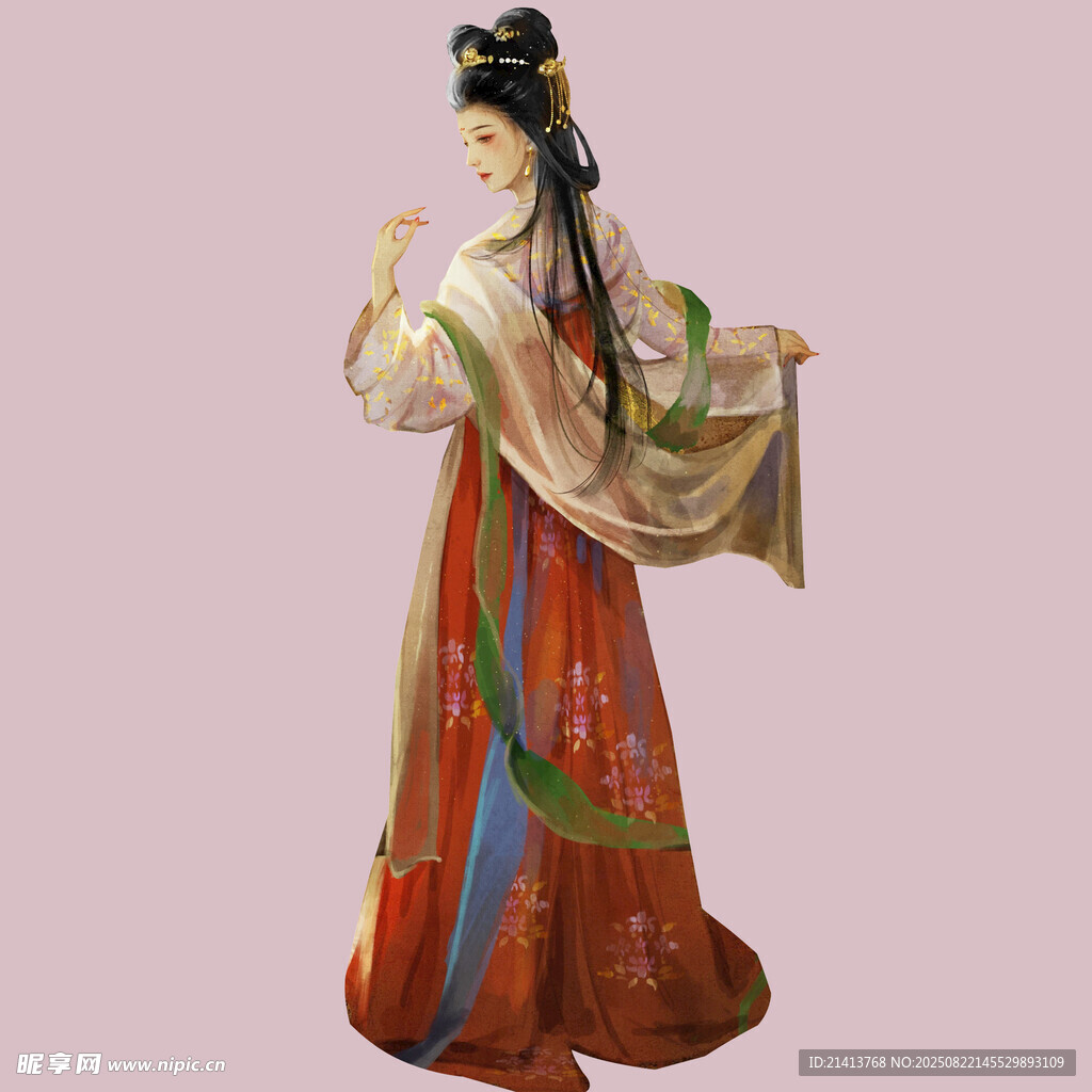 古典优雅古装女子塑像