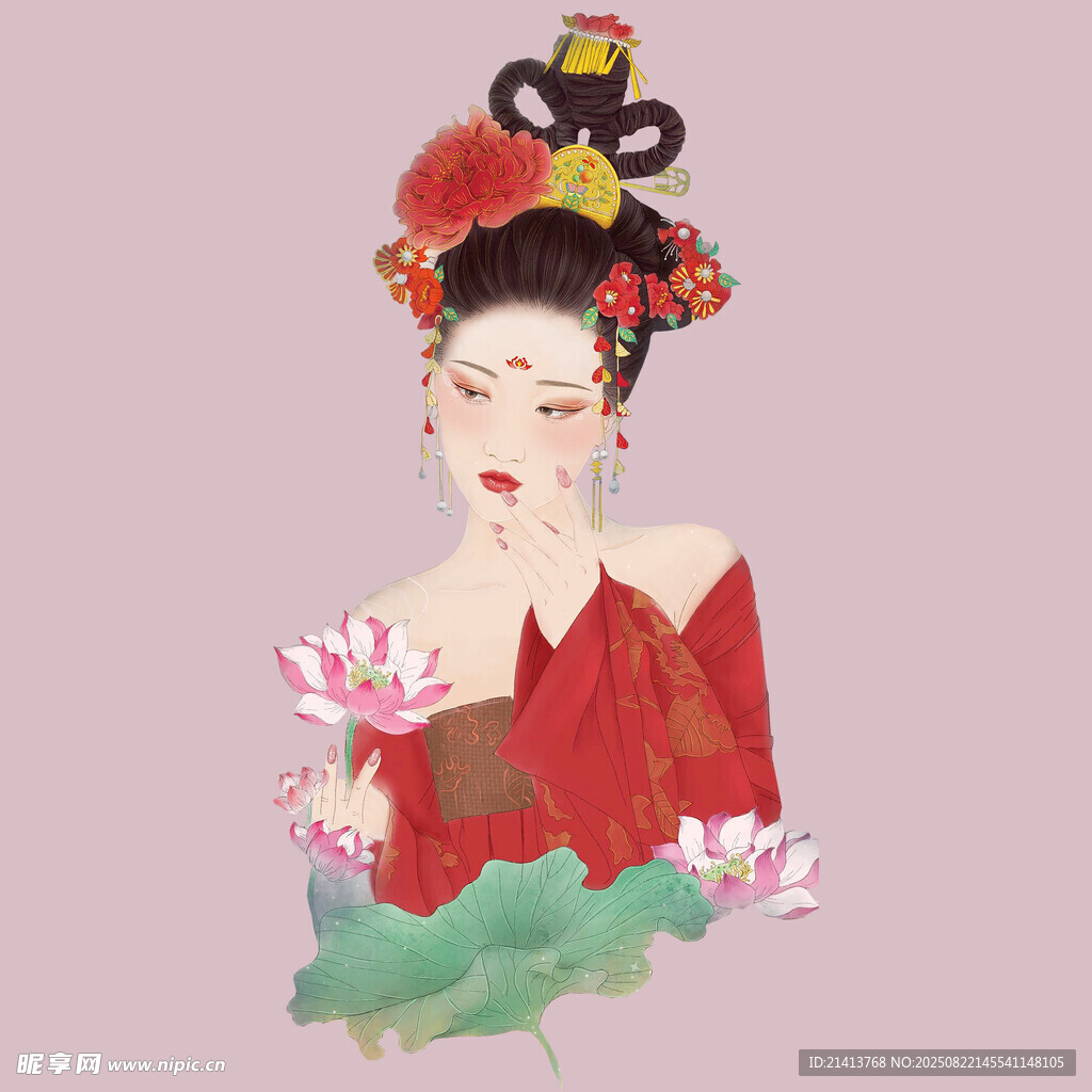 古风美人 头戴繁花持莲