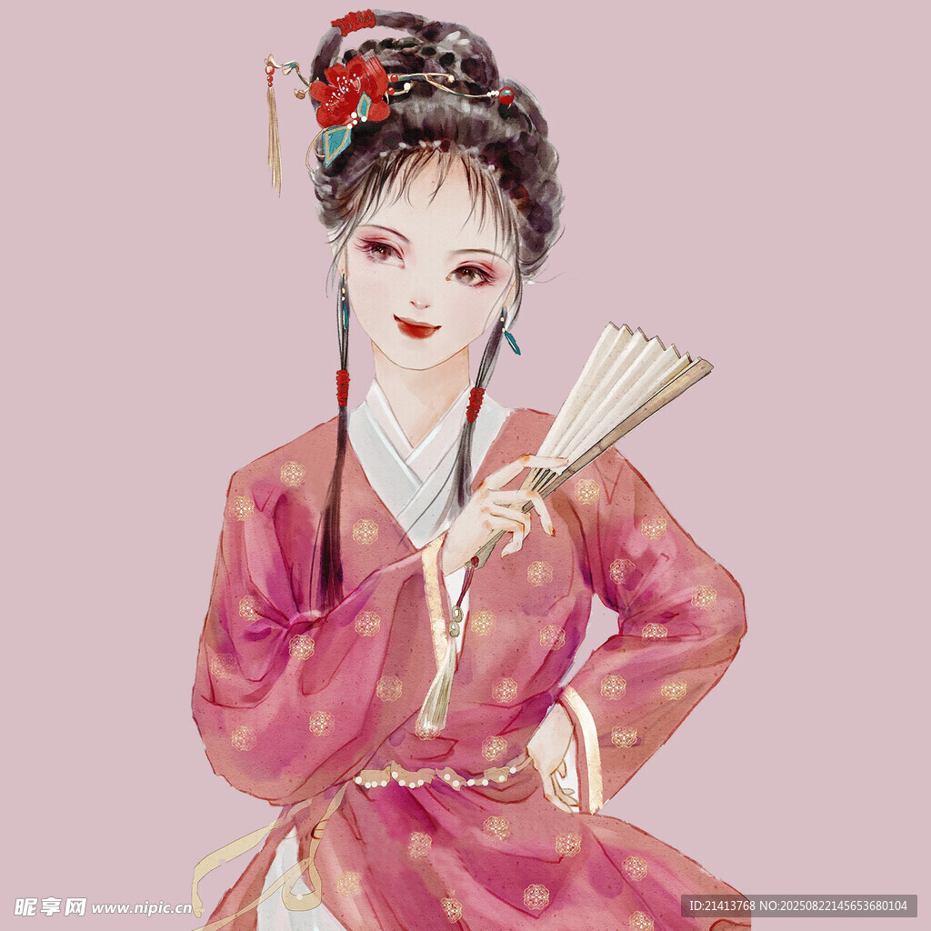古风汉服女子持扇图