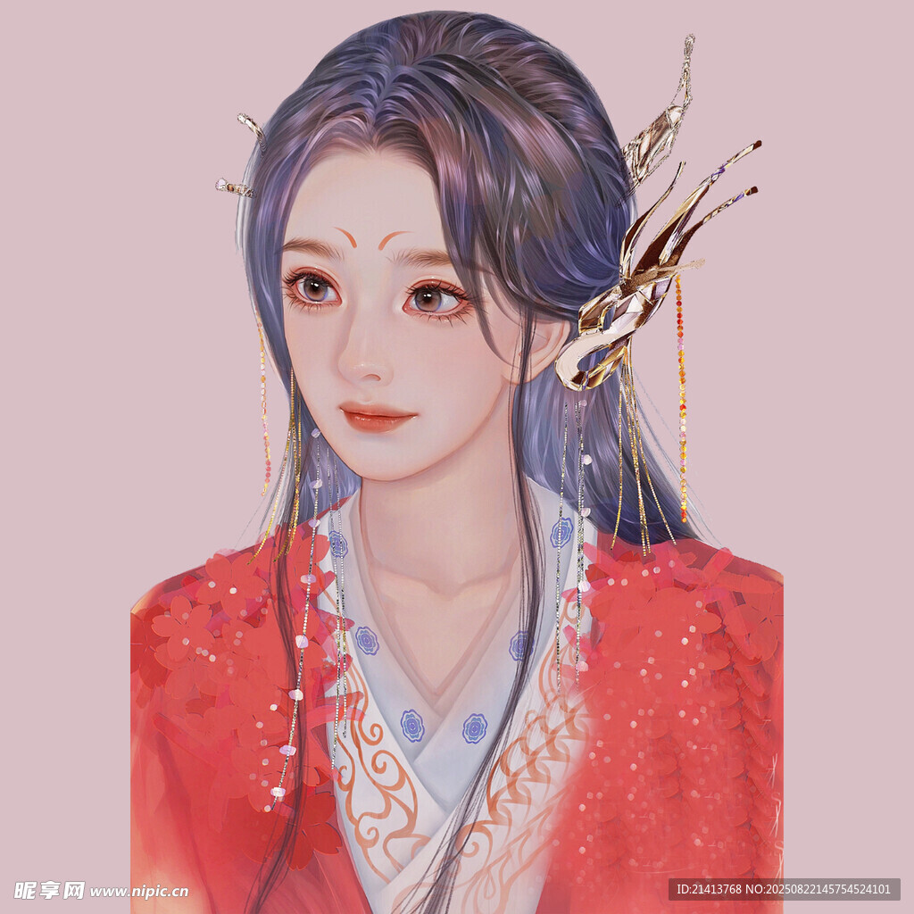 古风红衣女子精致发饰