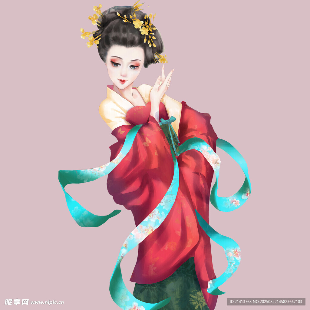 古风红衣女子优雅起舞