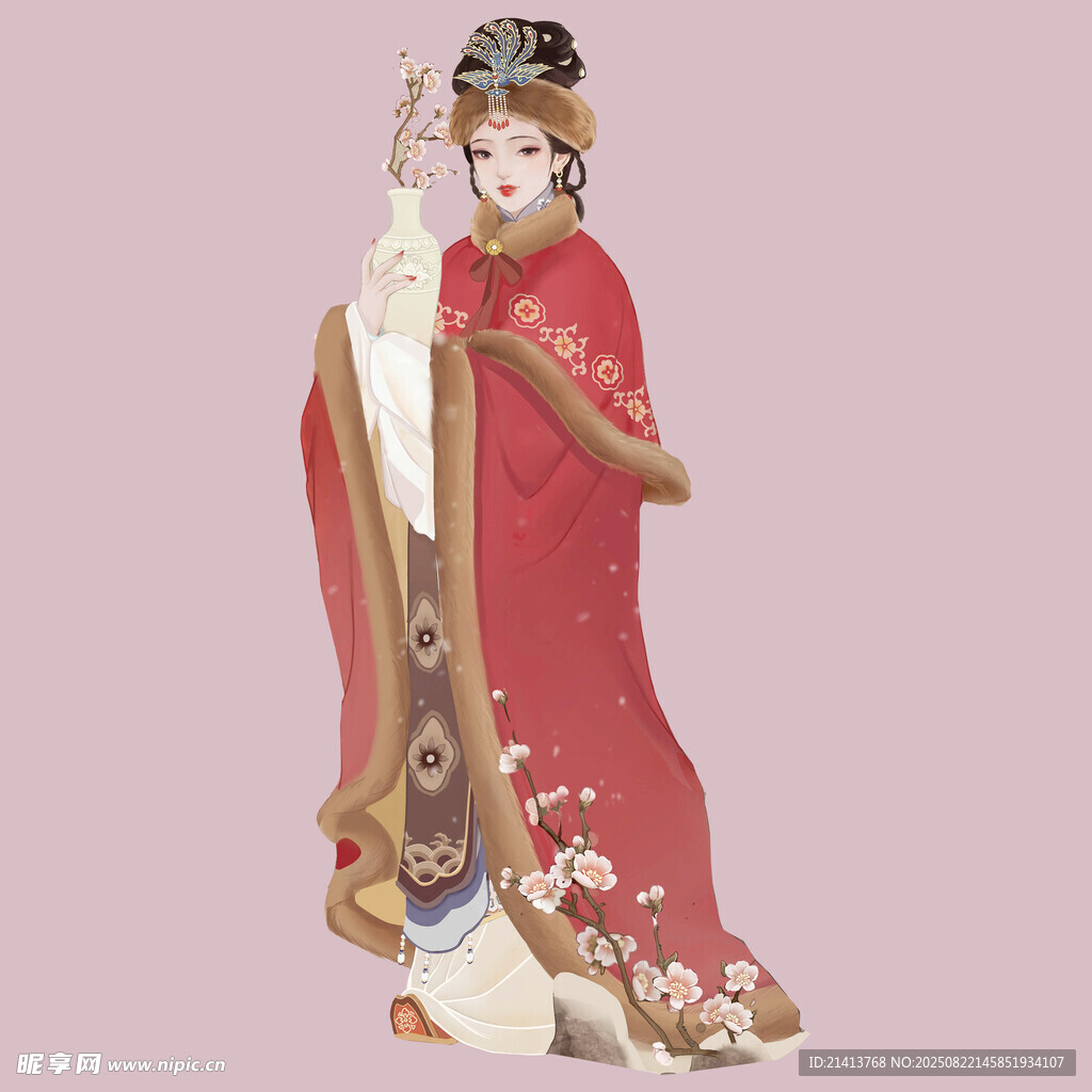 古典红衣女子优雅立像