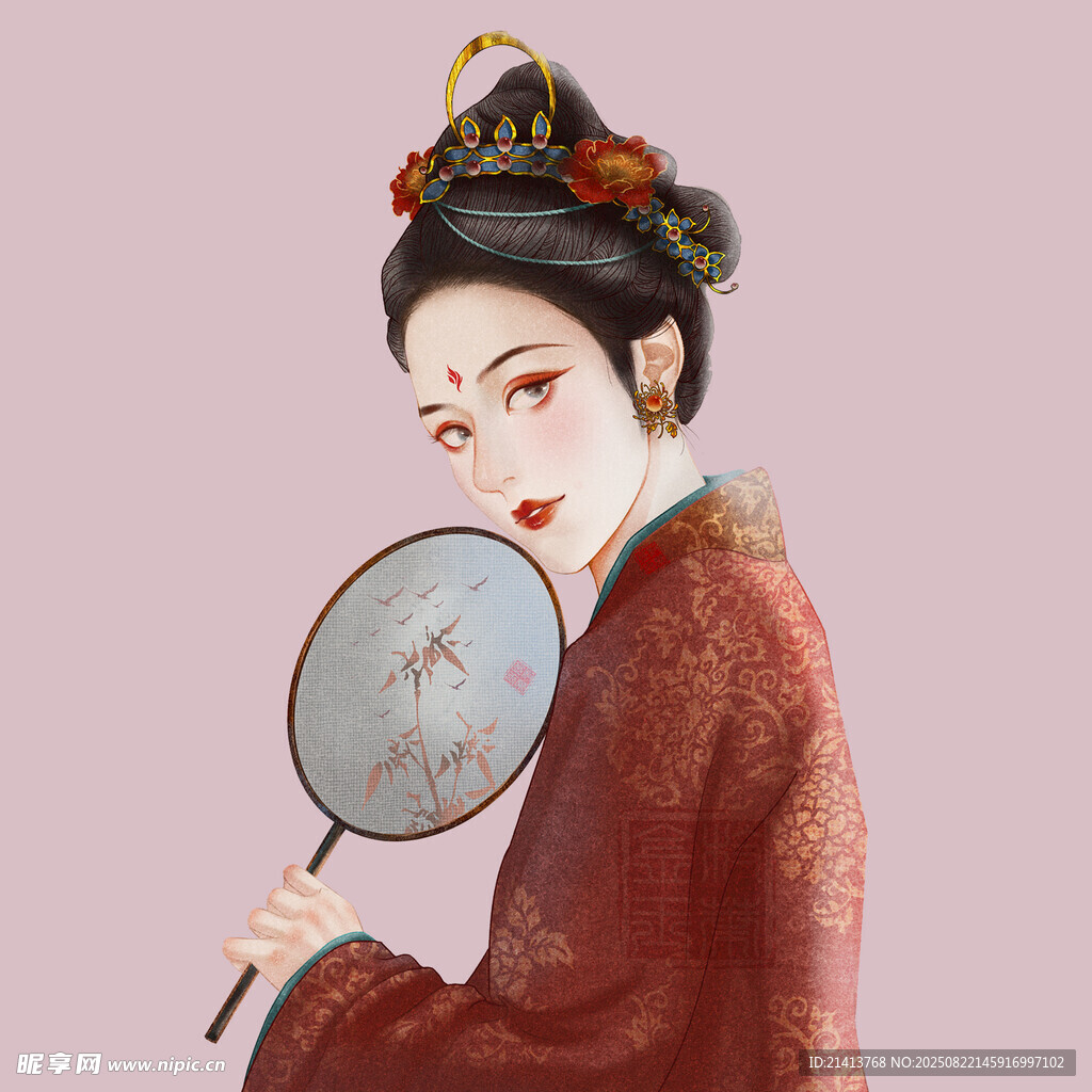 古风女子持扇优雅姿态
