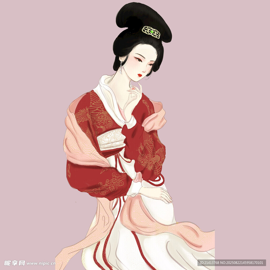 古风红衣仕女优雅身姿