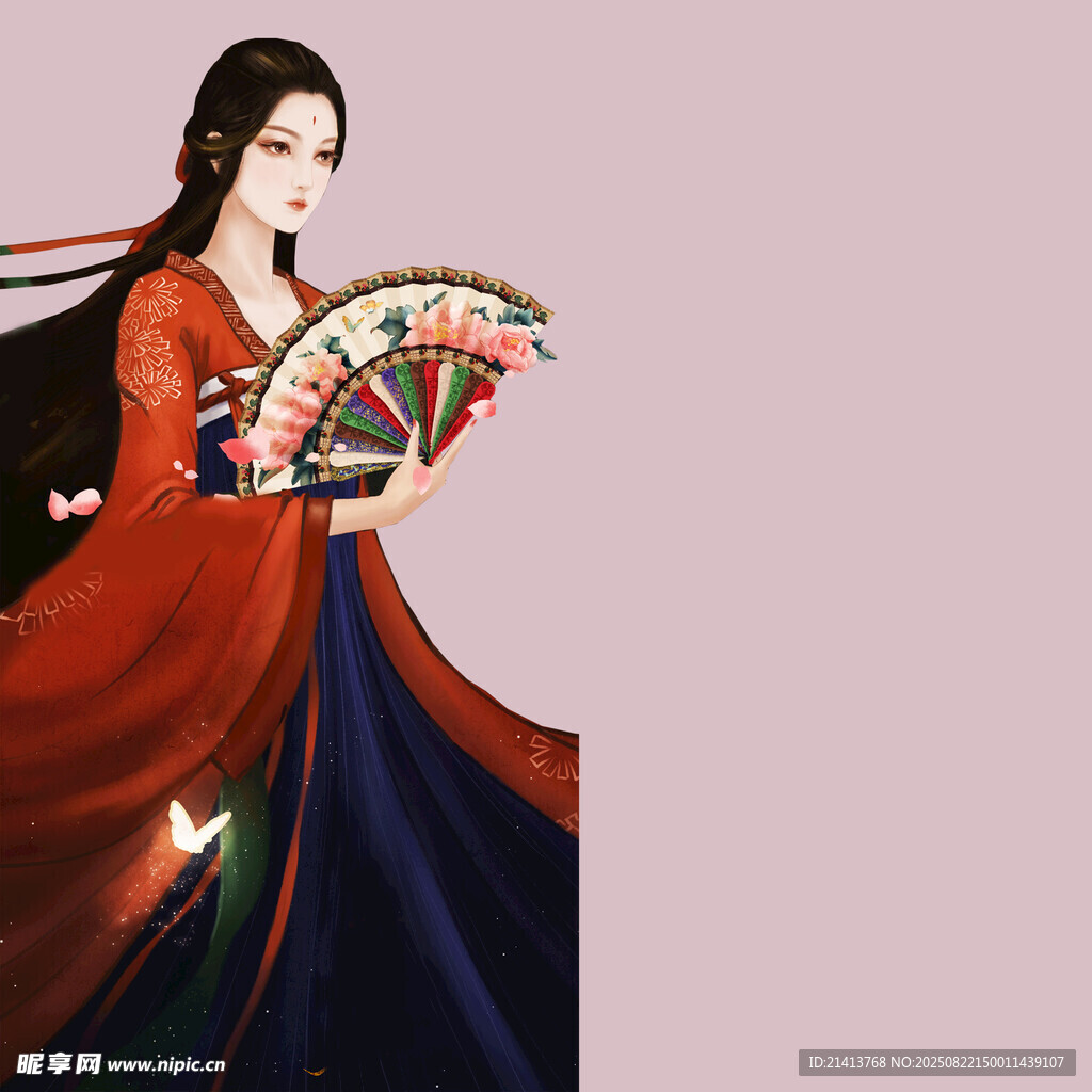 古风女子持扇优雅而立