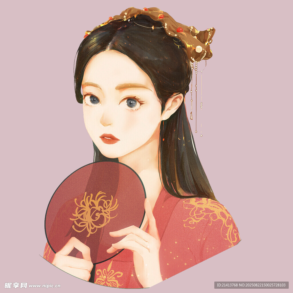 古风佳人持扇优雅模样