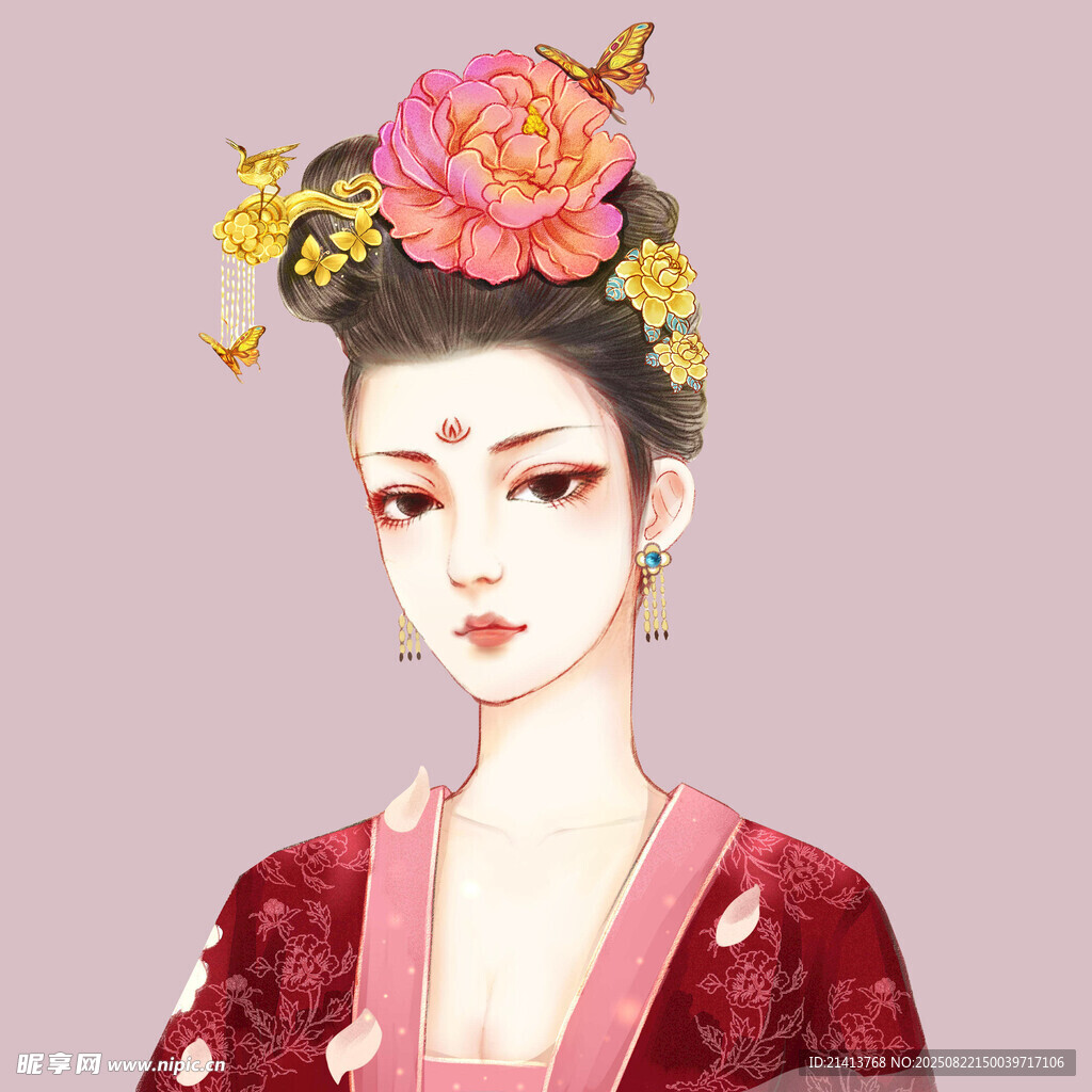 古风美人 头戴繁花华服