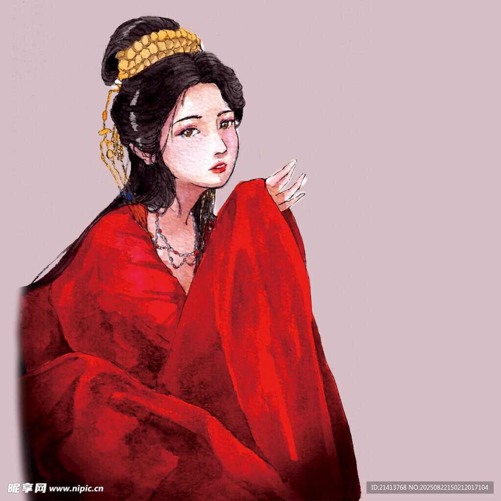 红衣古装女子 典雅华贵