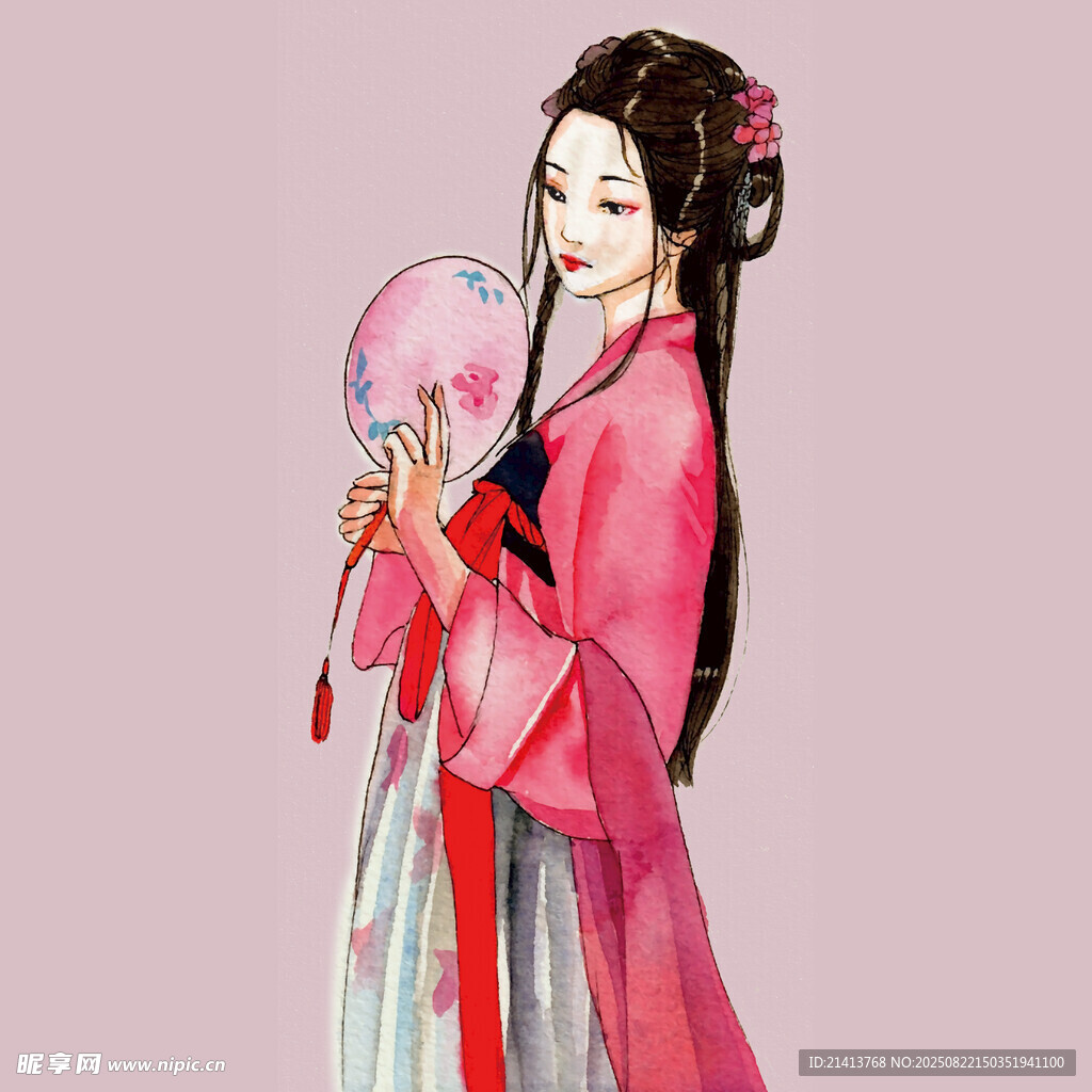 古风汉服女子持扇优雅照