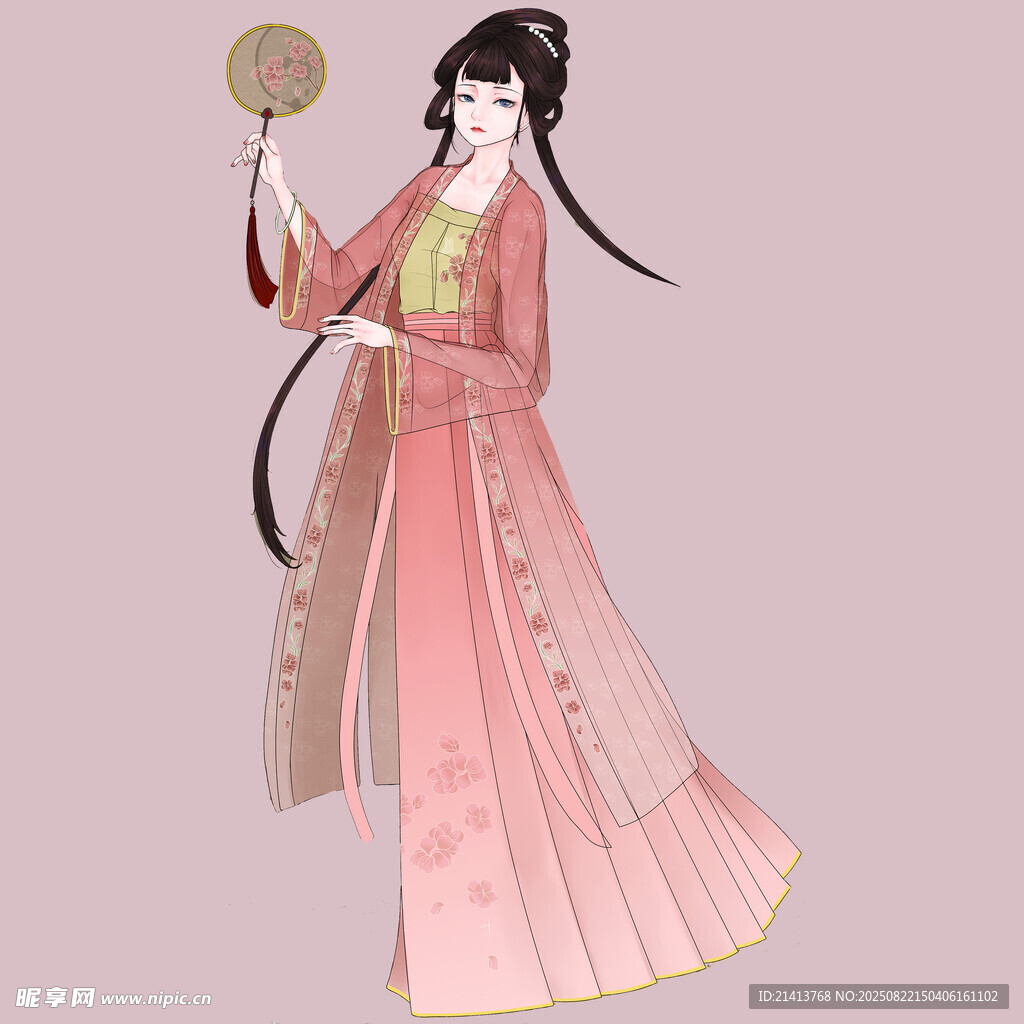 古风汉服女子持扇图
