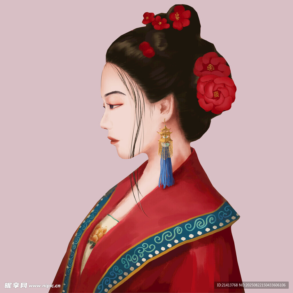 古典红衣女子侧颜美