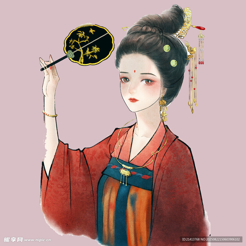 古风女子持扇优雅而立