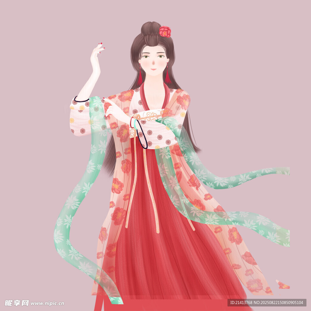 古风红衣飘逸女子