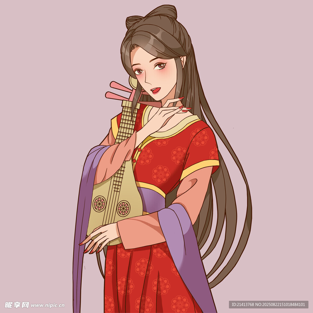 古风红衣持物优雅女子