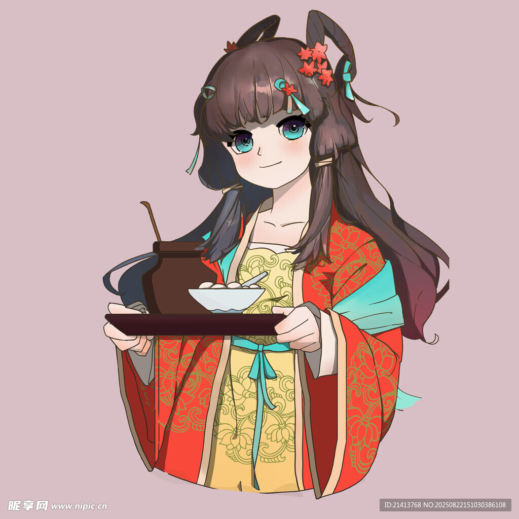 古风少女端盘持笔
