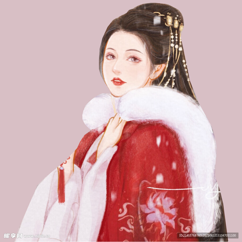 红衣古装女子华美扮相