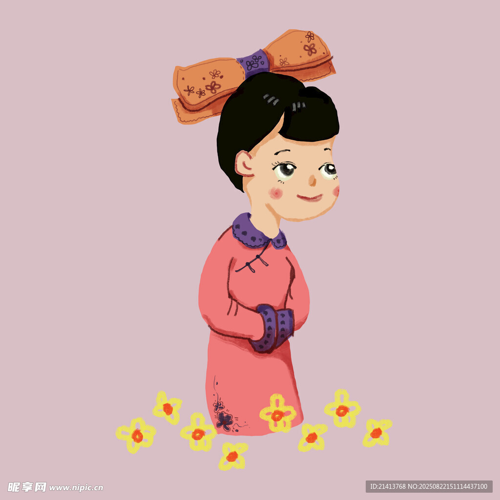 身着旗袍的可爱卡通女孩