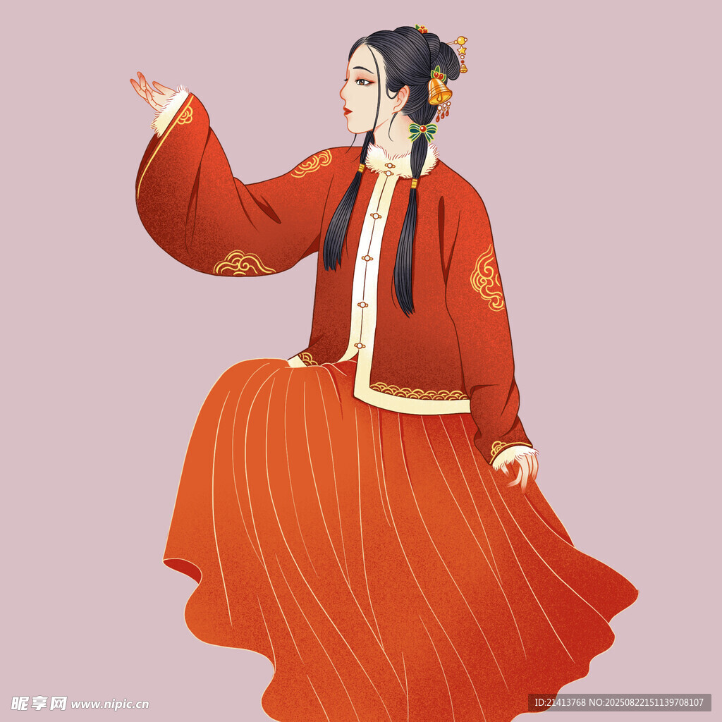 红衣古装女子优雅起舞