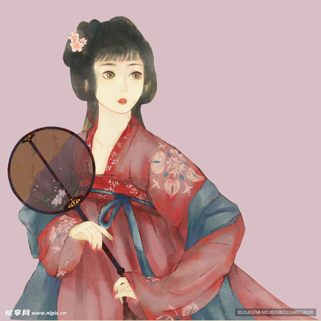 古风汉服女子持扇图