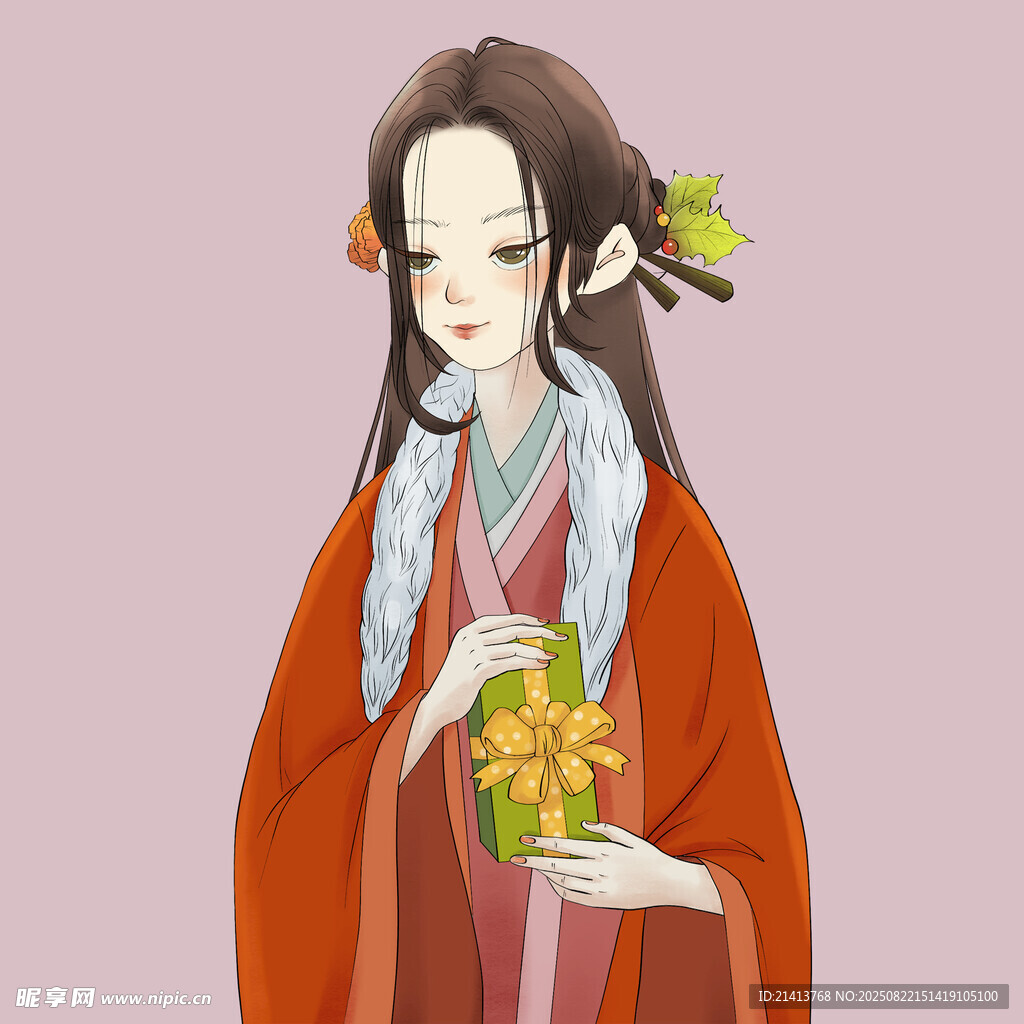 古风女子手持花饰