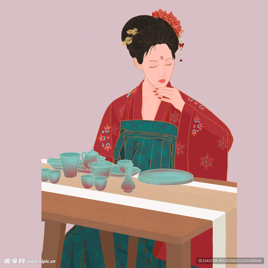 古代女子优雅品茶场景