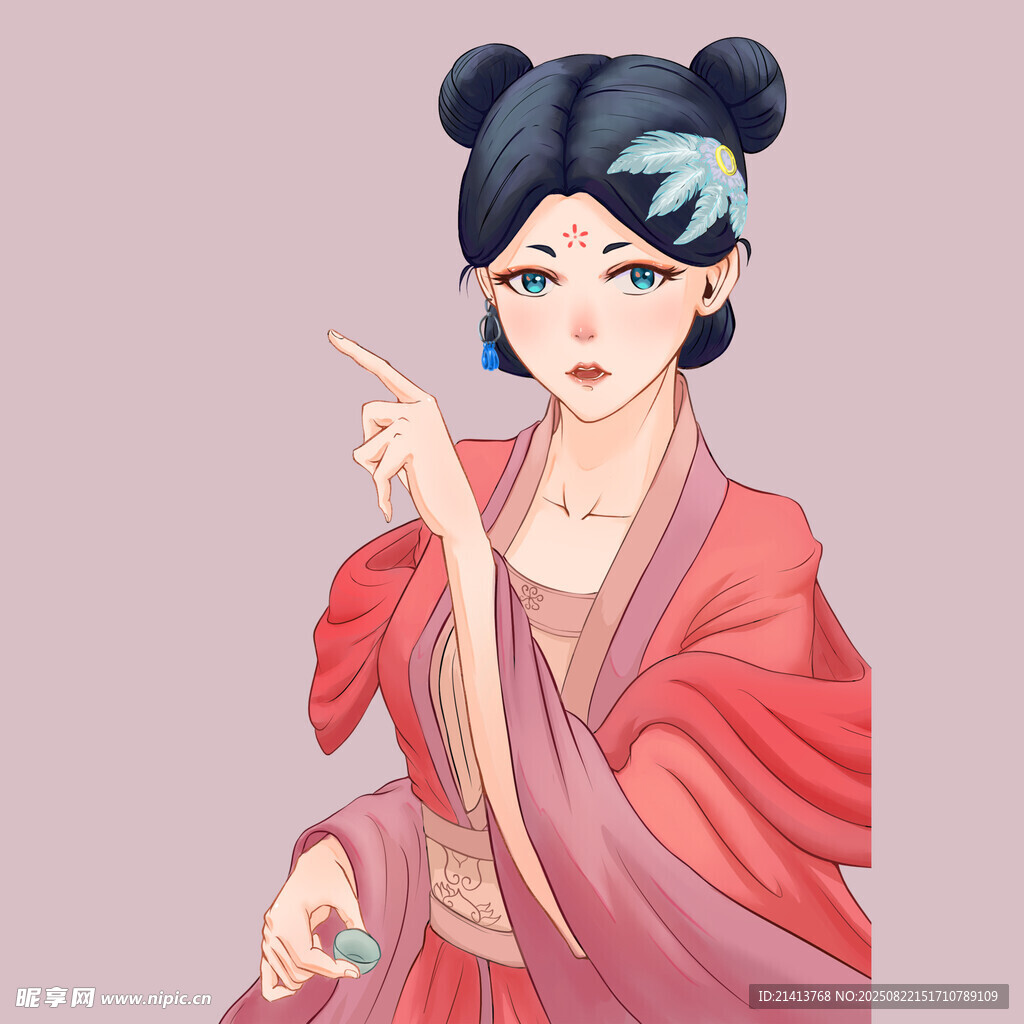 古风汉服女子优雅指物